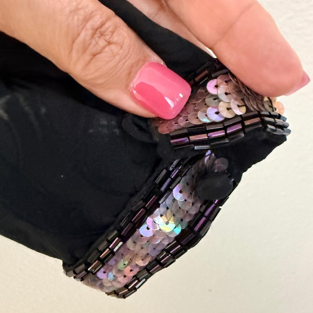 Vintage Silk Beaded Sequin Jacquard Evening Blazer Black Long Sleeve Jacket - Picture 13 of 14